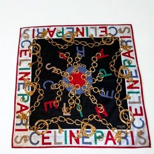 Celine Chain Print Scarf with Red and Gold Accents